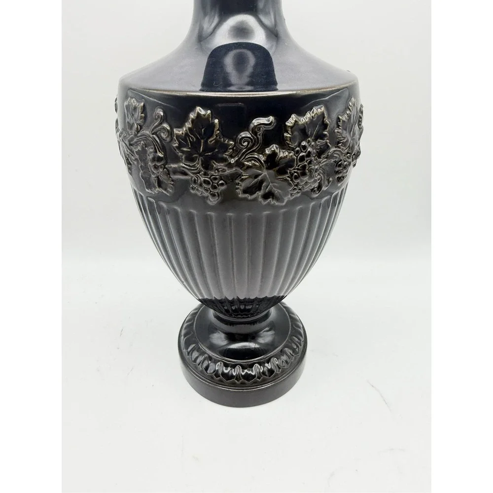Vintage Wedgwood Black Glazed Ceramic Urn Lamp Base Grapevine Relief England